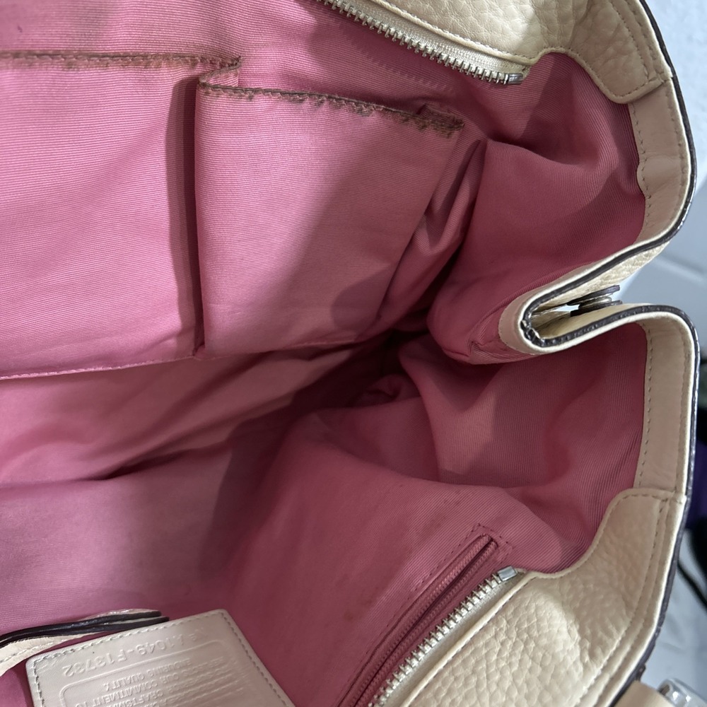 Coach Legacy Tote Bag F13732 Cream Pebbled Leather Satchel Silver Hardware Purse - Picture 9 of 16